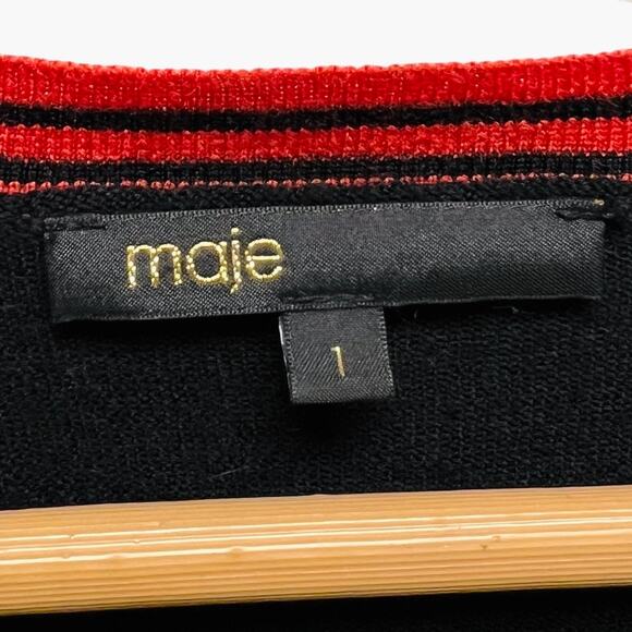 Maje Striped-trim Wool‎ Cardigan In Black Women’s Size 1 (Small) - Picture 6 of 10